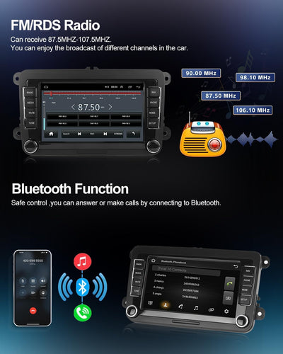 CAMECHO Android Radio für VW Golf 5 Golf 6 Polo Skoda Seat, 7 Zoll Bildschirm Autoradio 2 DIN mit Na