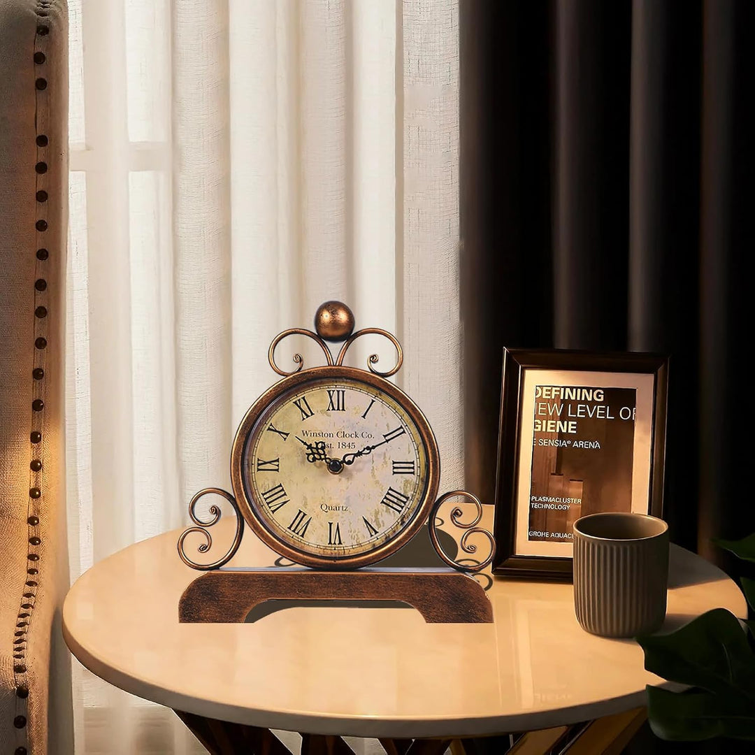 Retro Tischuhr Klassische Vintage Roman Stil Schreibtischuhr Silent Ohne Ticken für Wohnzimmer Schla