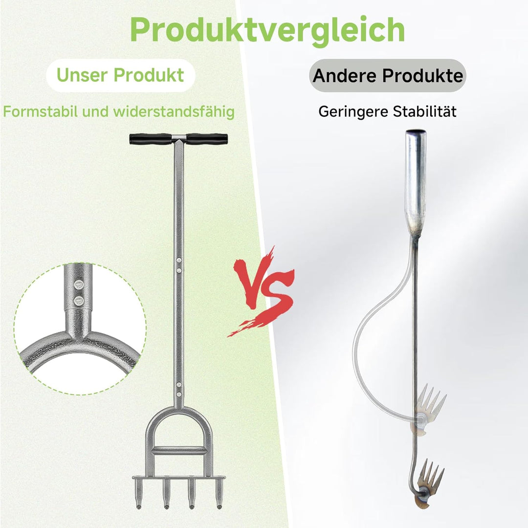 2 in 1 Rasenlüfter mit Unkrautstecher, 4-Loch-Kern Aerifizierer für Rasen, Rutschfester T-Griff, Ras