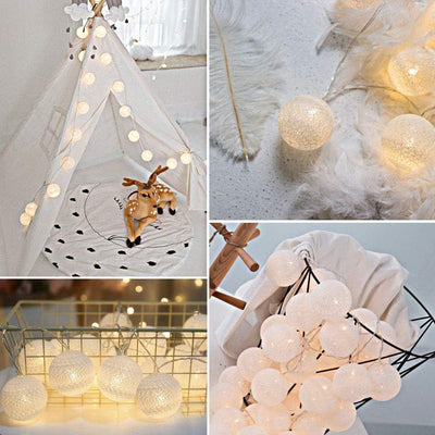 LED Lichterkette Baumwollkugeln Batteriebetrieben, 3,3m 20er Cotton Ball Lichterketten Kugeln Nachtl