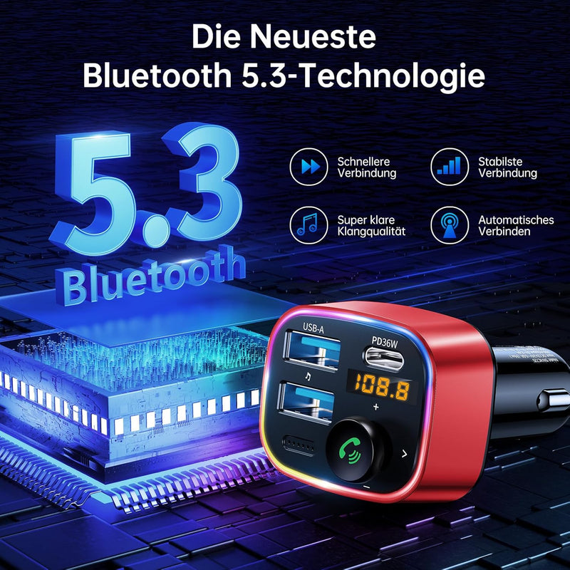 SYNCWIRE Bluetooth 5.3 FM-Transmitter-Autoladegerät 48W (PD 36W &12W) Dualer USB-Anschluss Ladegerät