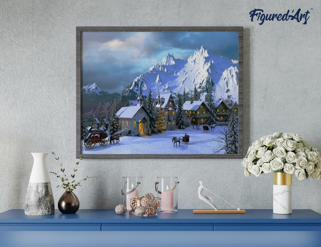 Figured'Art Malen Nach Zahlen Erwachsene Mit Rahmen Winter in den Alpen - Paint by Numbers Basteln D