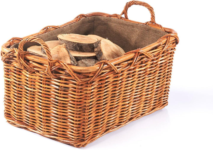 Holztrage Holzkorb für Kaminholz - Rattan Lacak mit abnehmbarem Leinenstoff Braun, Braun