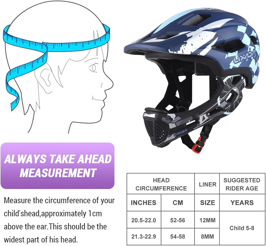 Lixada Fahrradhelm Kinder Helm Fullface Abnehmbar Unisex 52-56cm Children's Helmet 2-In-1 Integrated