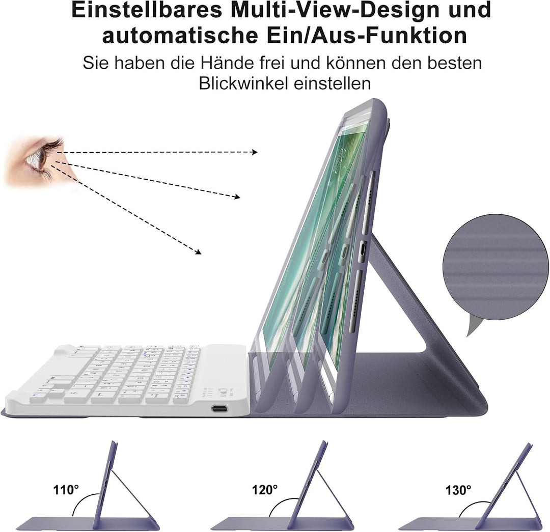 IVEOPPE Hülle mit Tastatur für iPad 6. Generation 9.7 Zoll, Magnetisch Abnehmbarer QWERTZ Bluetooth
