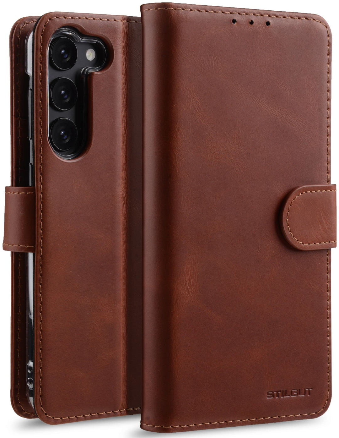 STILGUT Talis kompatibel mit Samsung Galaxy S23 Plus Hülle mit Kartenfach aus Leder, Wallet Case, Le