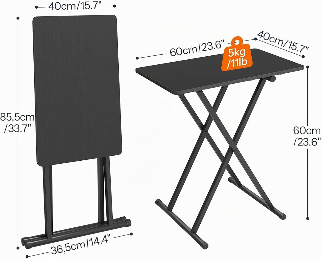 HOOBRO Beistelltisch Klappbar, Kleiner tabletttisch, verstellbare Höhe Klapptische, 60 x 40 x 60 cm,