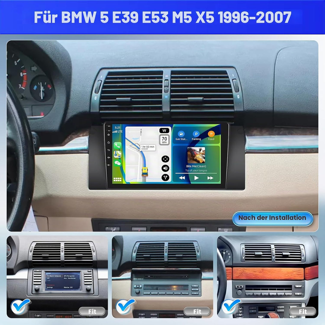 Radio für BMW 5 E39 E53 M5 X5 1996-2007 Android 15 2+64G mit Wireless CarPlay Android Auto, 9 Zoll B