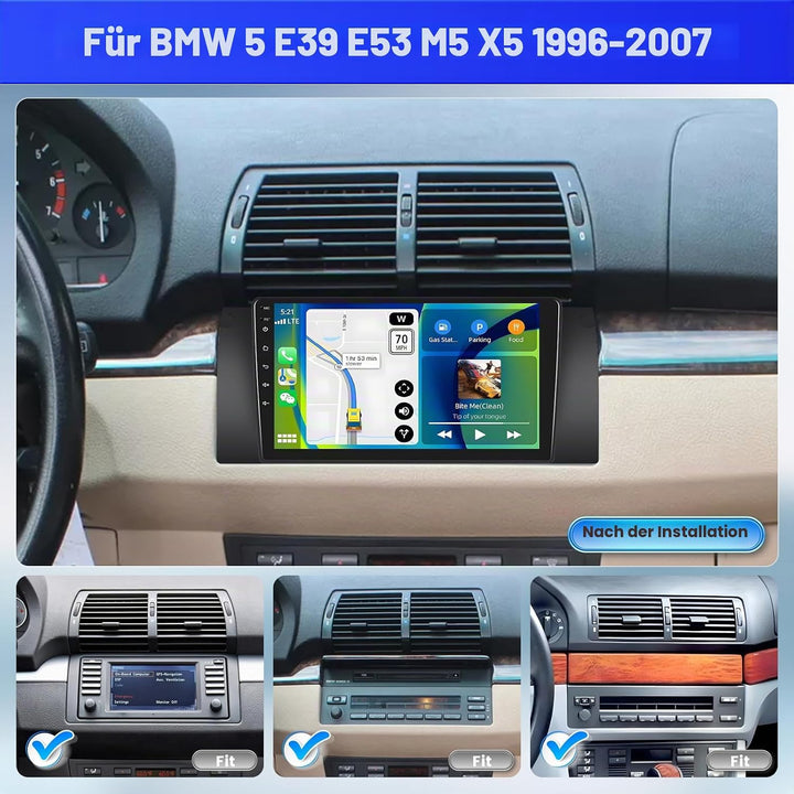 Radio für BMW 5 E39 E53 M5 X5 1996-2007 Android 15 2+64G mit Wireless CarPlay Android Auto, 9 Zoll B