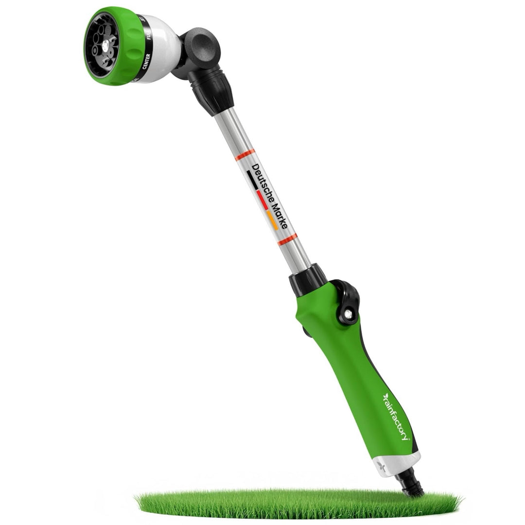 rainfactory Giessstab 45cm - Gartenbrause mit Stiel &amp; 8 Sprühbildern - 180° drehbare Giesslanze mit