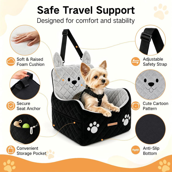 Hunde-Autositz für kleine und mittelgrosse Hunde bis 16 kg | 15 cm erhöht, mit hochdichtem Schaumsto