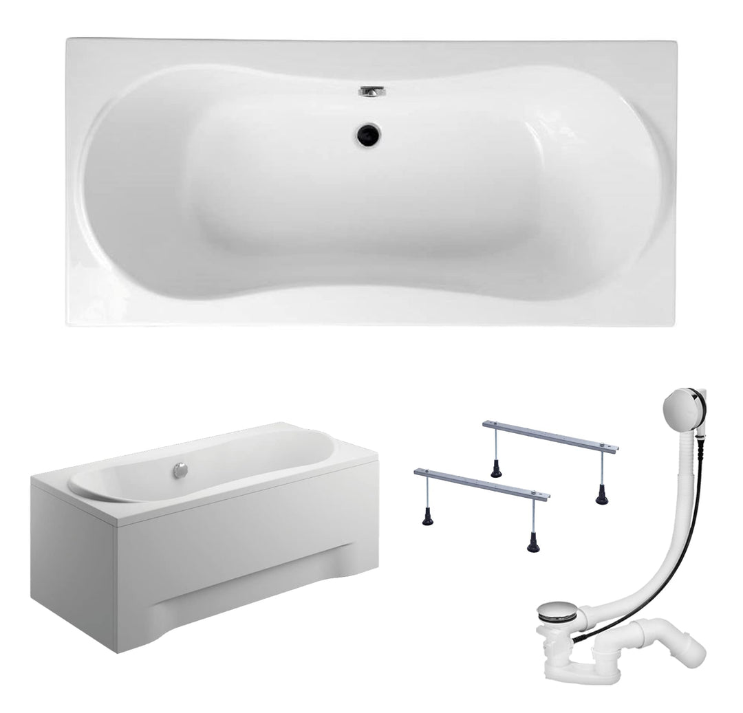 KOLMAN Badewanne LONG Rechteck 170x80 mit AcrylSchürze, Ablaufgarnitur und Füssen Komplettset 4in1 P