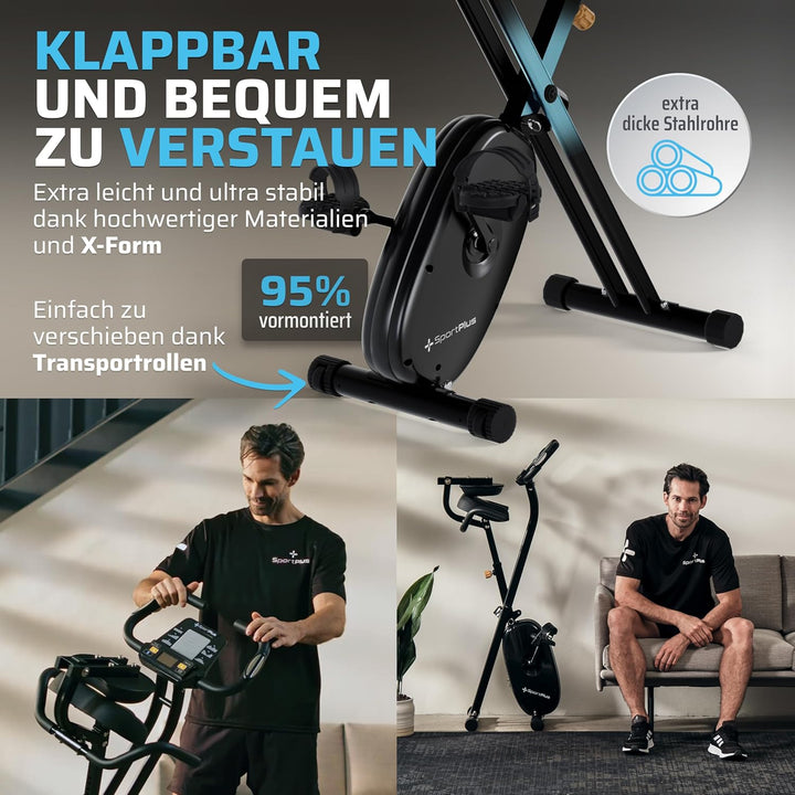 SportPlus Heimtrainer klappbar für zuhause, optional mit App Steuerung, Rückenlehne,Pulsmessung, man