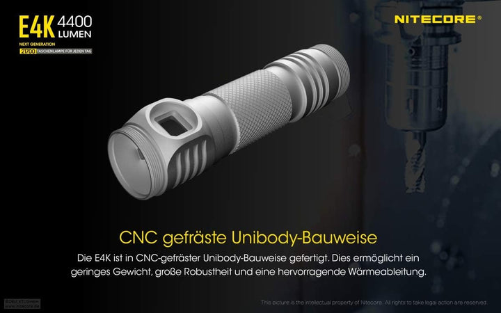 NITECORE E4K - 4400 Lumen, Akku über USB ladbar