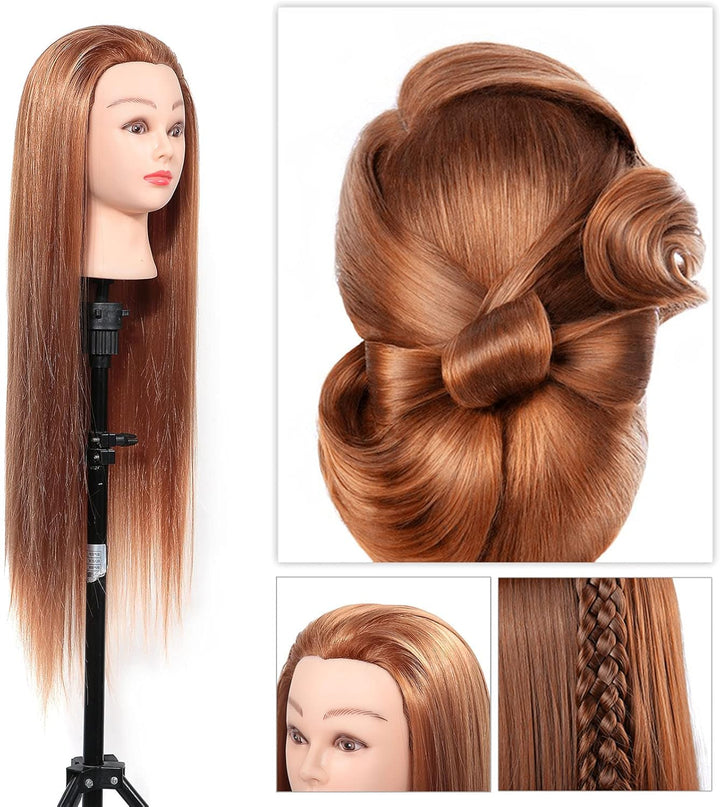 Dickes Haar, Friseur-Trainingskopf, Kosmetik-Puppenkopf, 24-Zoll-Kunstfaser-Haar-Trainingskopf mit T