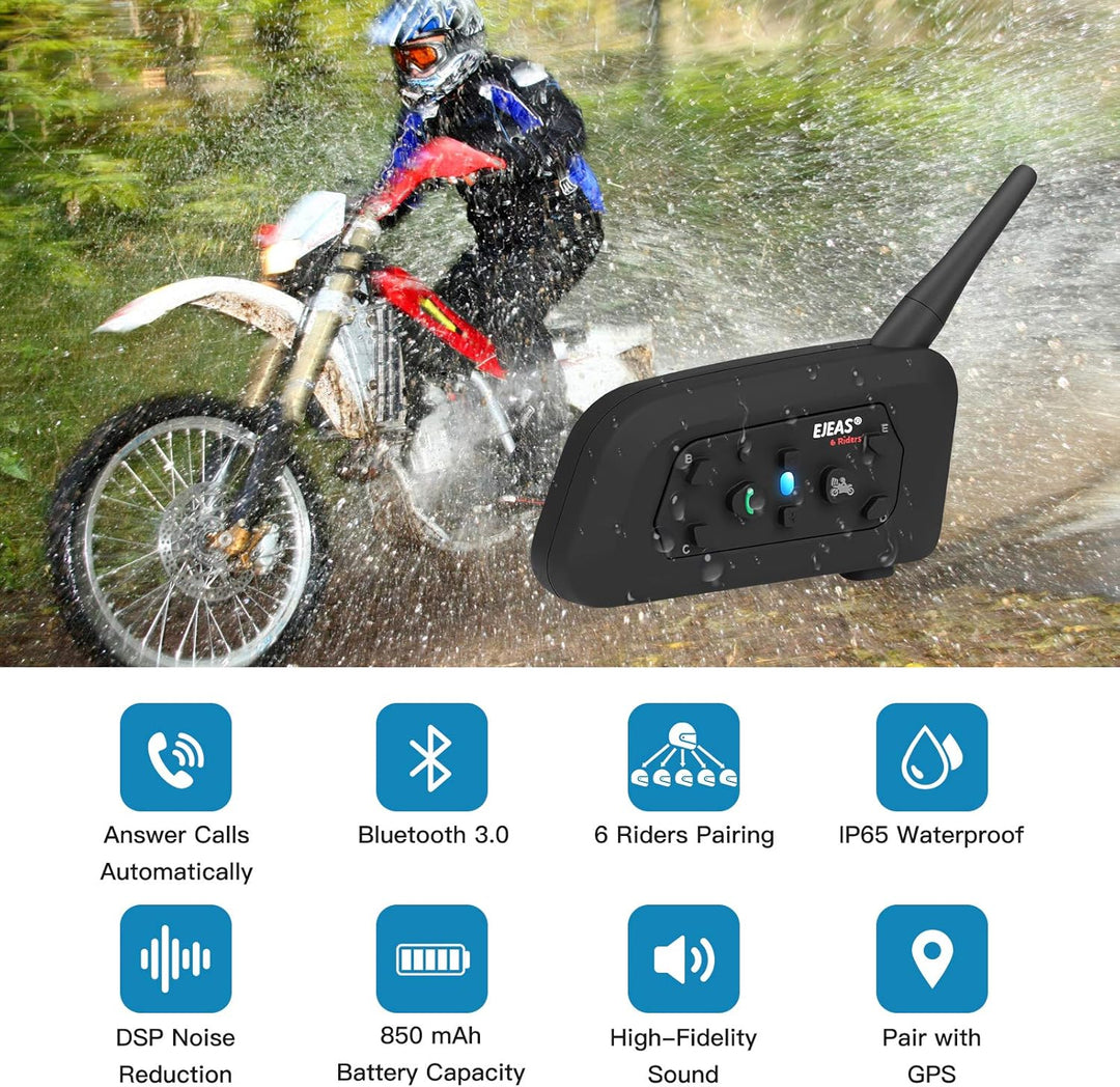 EJEAS V6 Pro Motorradhelm Bluetooth Intercom Headset 1200M 2 Personen Vollduplex Wireless Motorrad I