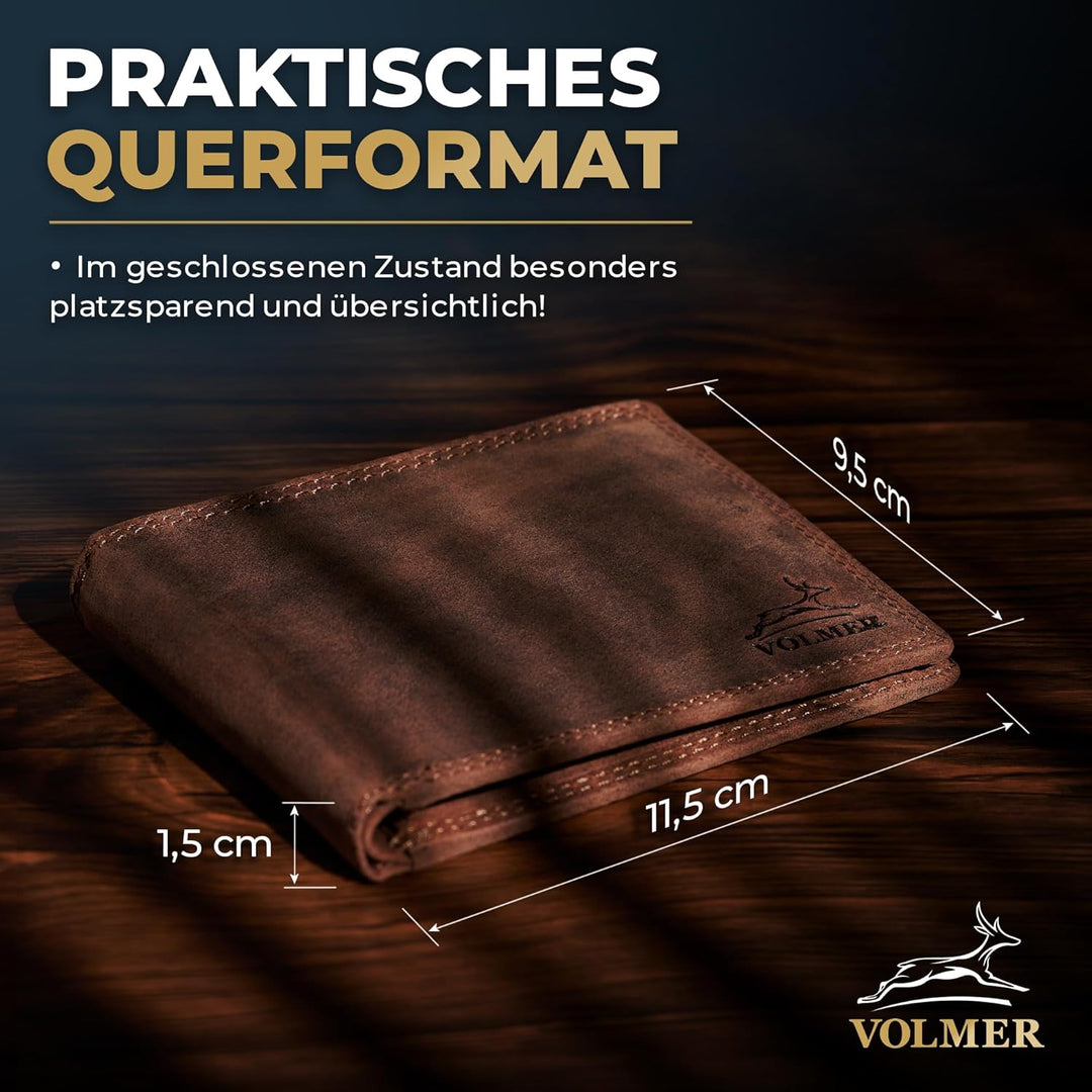 Fa.Volmer ® Leder Geldbörse Herren mit RFID-Schutz - extra-stabile Doppelnaht - 6 Fächer für Kreditk