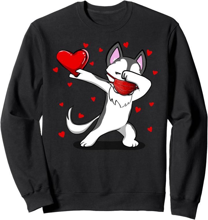 Dabbing Husky Wears Face Mask Valentins Kostüm Geschenke Sweatshirt