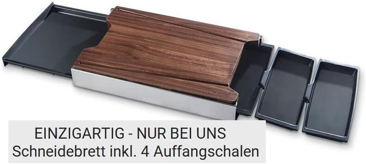 Schneidbox Nussbaum - Schneidebrett Mit 4 Auffangschalen Im Edelstahlkasten Inkl. Wechselbrett - Pat