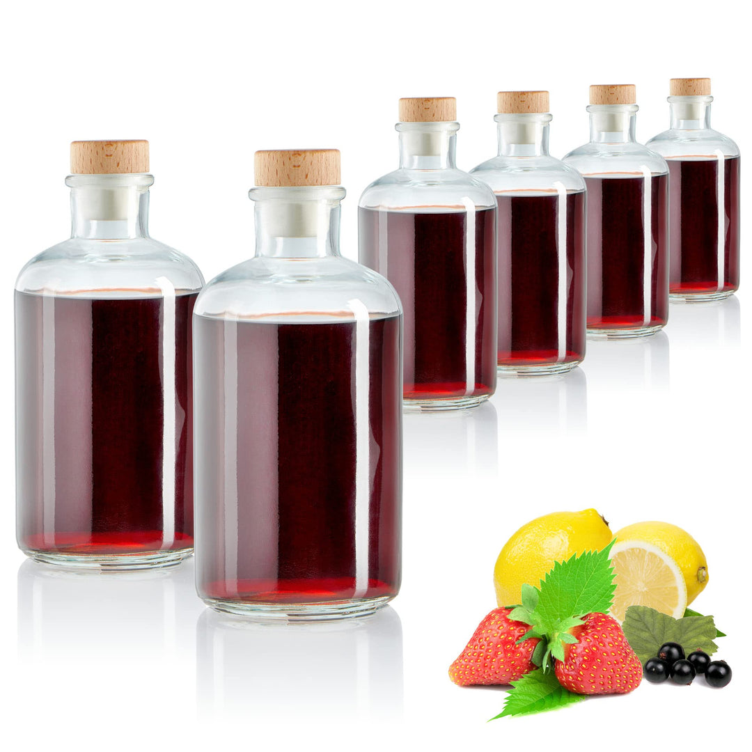 COM-FOUR® 6x Glasflasche 500 ml mit Korken - leere Flasche mit Korkenverschluss - Glasbehälter zum B