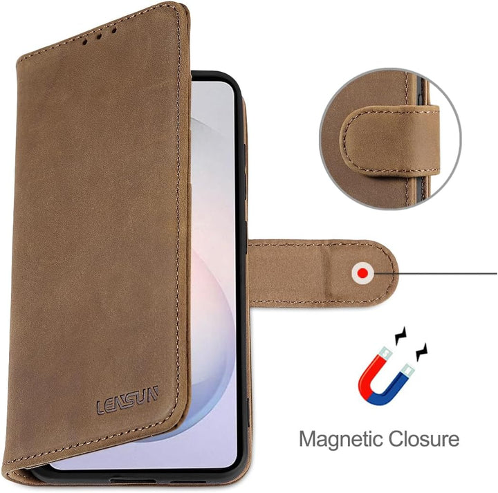 LENSUN Echtleder Handyhülle für Samsung Galaxy S26, Flip Hülle [Brieftasche][RFID Schutz][3 Kartenfa
