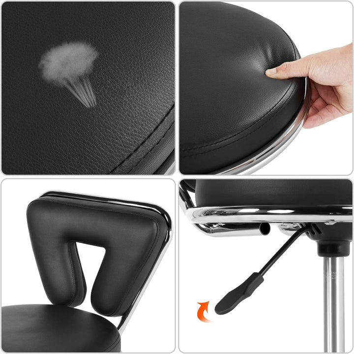 Yaheetech Rollhocker mit Rückenlehne Höhenverstellbar 46,5-61cm Drehhocker mit Rollen 360° Drehbar B
