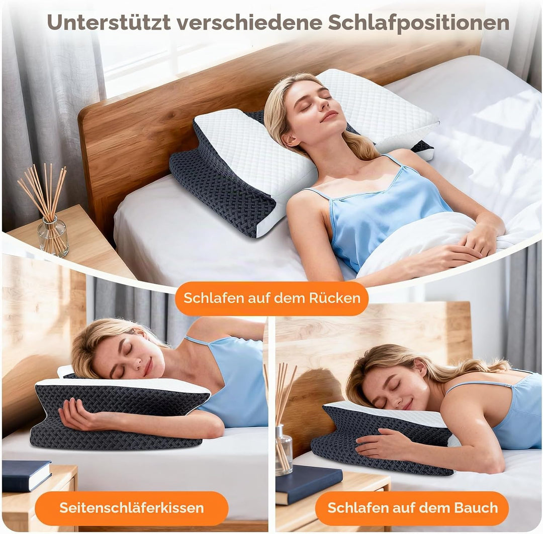 SAHEYER Rückenschläferkissen, Ergonomishces Nackenkissen Kopfkissen, Nackenstützkissen Memory Foam,