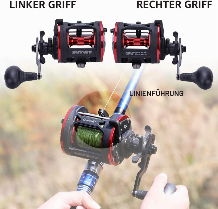 Sougayilang Trolling Reel Level Wind Conventional Reel Graphit Body Fishing Reel, Durable Stainless-