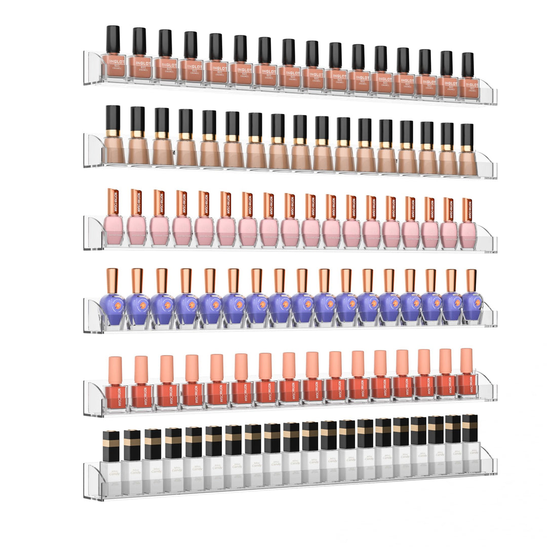 61CM Klare Nagellack-Wandregal mit Abnehmbarer Endkappe, 6er-Set, Acryl Organizer Wandmontiert, Nage