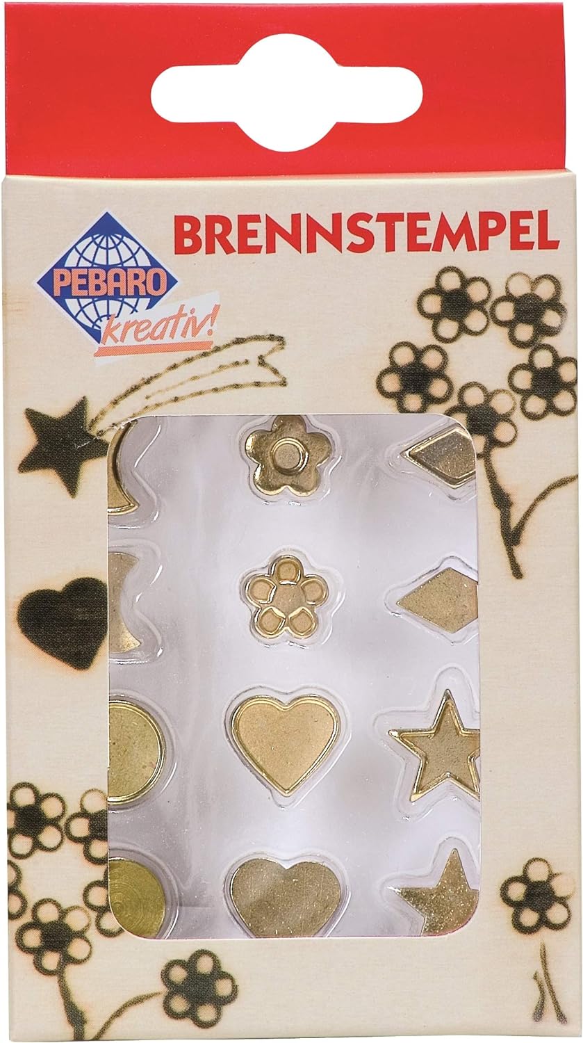 Brandmalkolben mit 9 verschiedenen Aufsätzen & Pebaro 20200 - Brennstempel, Formen und Symbole, 12-t