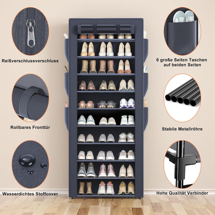 OYREL Schuhregal 11 Ebenen, Schuhschrank Hoch mit Staubdichtem Überzug, Grosse Schuhaufbewahrung für