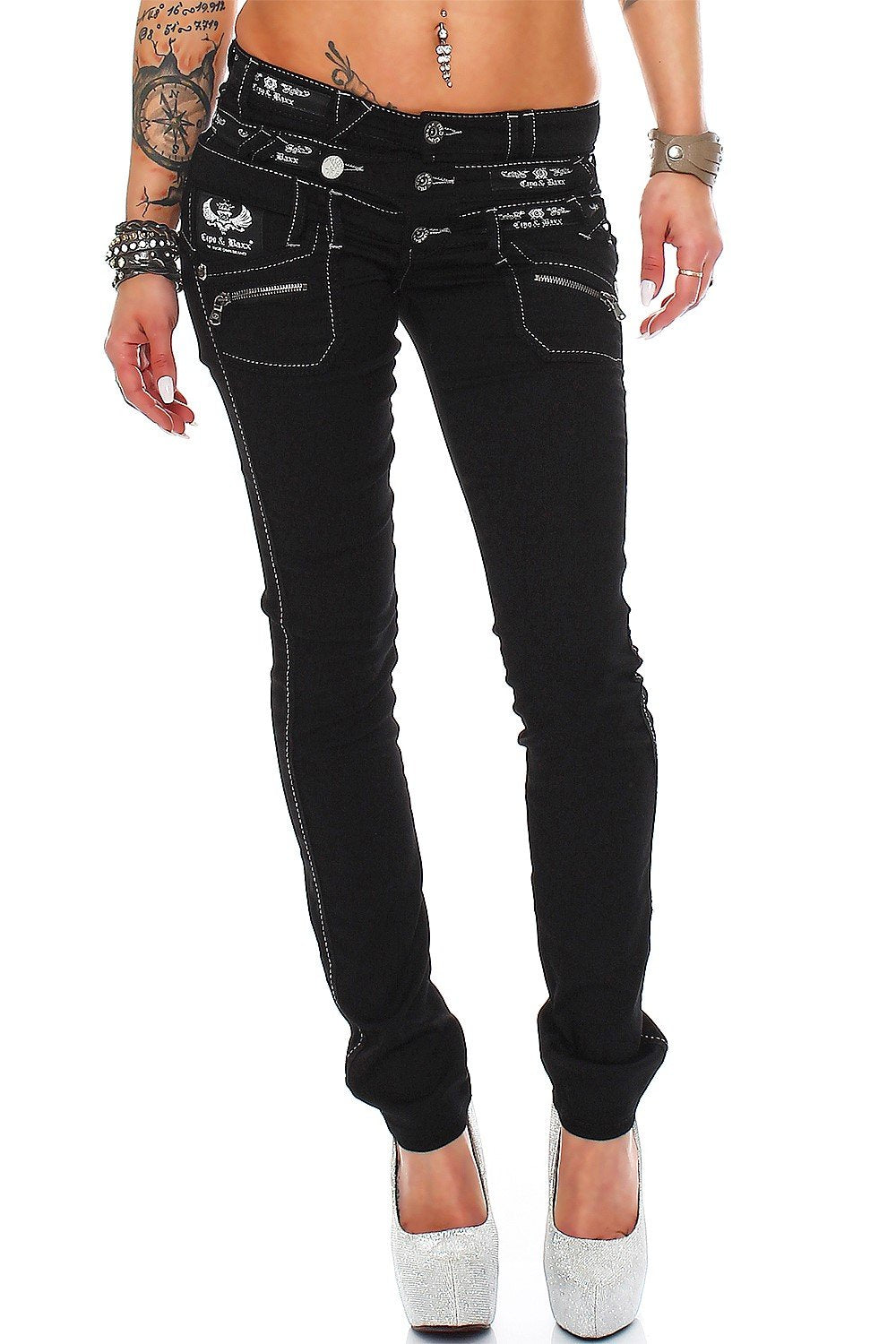 Cipo & Baxx Damen Jeans Skinny Regular Fit Stretch Modisches Röhren Design Hüftjeans für stilbewusst
