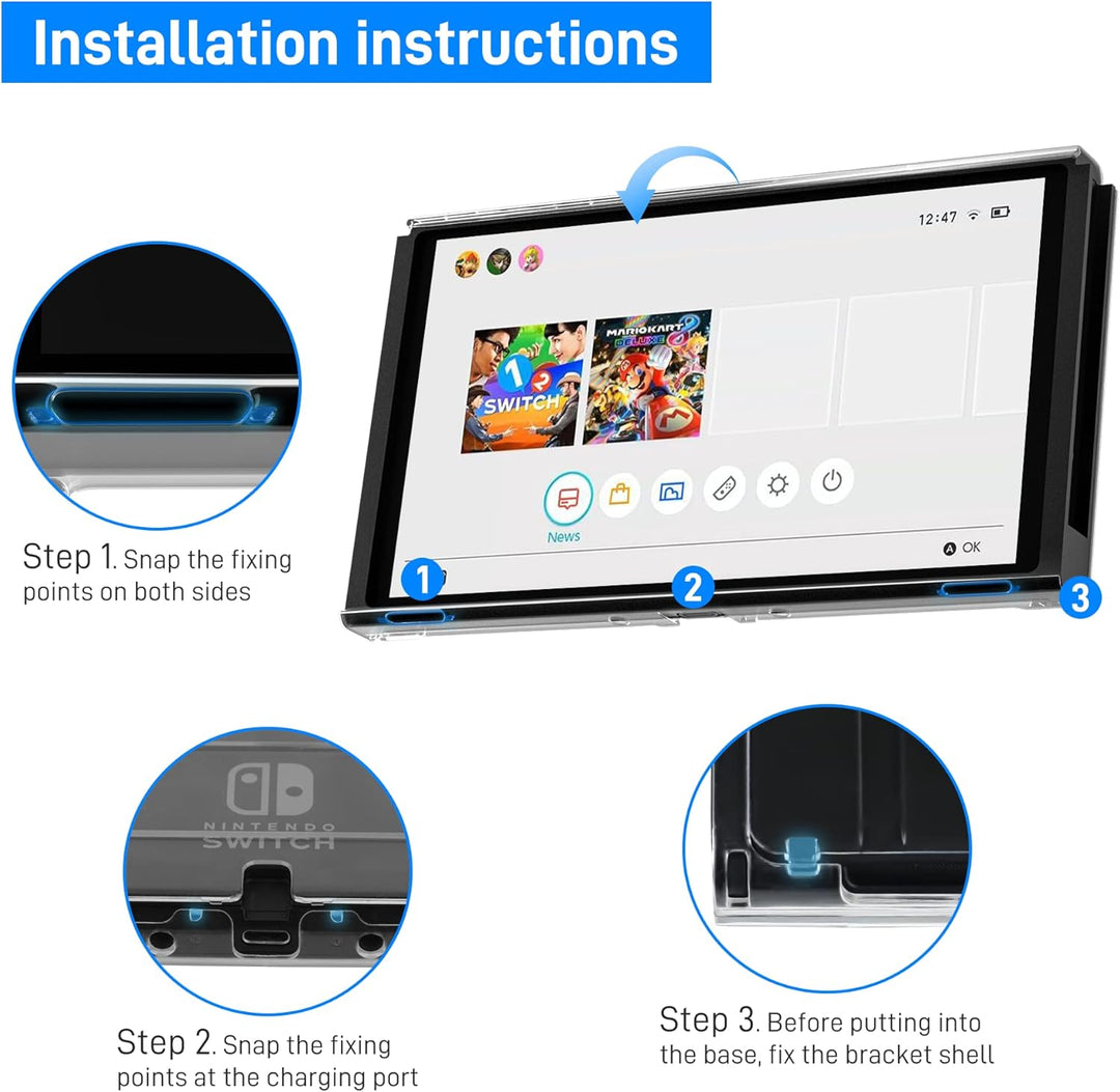 RHOTALL 3 in 1 Transparente Hülle für Nintendo Switch OLED, Klare Dockable Shell Kompatibel mit Swit