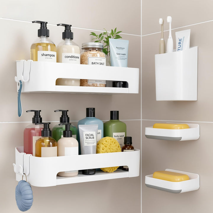 5 Stück Duschablage ohne Bohren, Ostfreie Badezimmer Organizer, Selbstklebend Duschregal mit Abnehmb