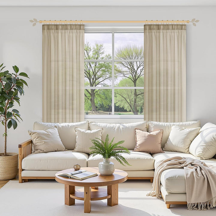 MRTREES Gardinen Transparent Beige Kurz mit kräuselband für schiene 100X200cm (HXB) Vorhang 200 cm b