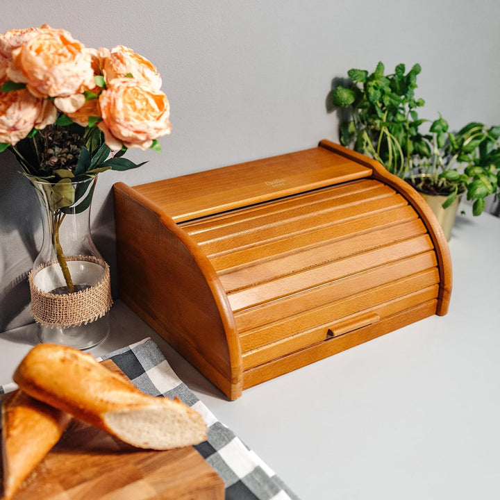 Creative Home Erle Brotkasten Holz | 38 x 28,5 x 17,5cm (+/-1cm) | Perfekte BrotBox für Brot Brötche