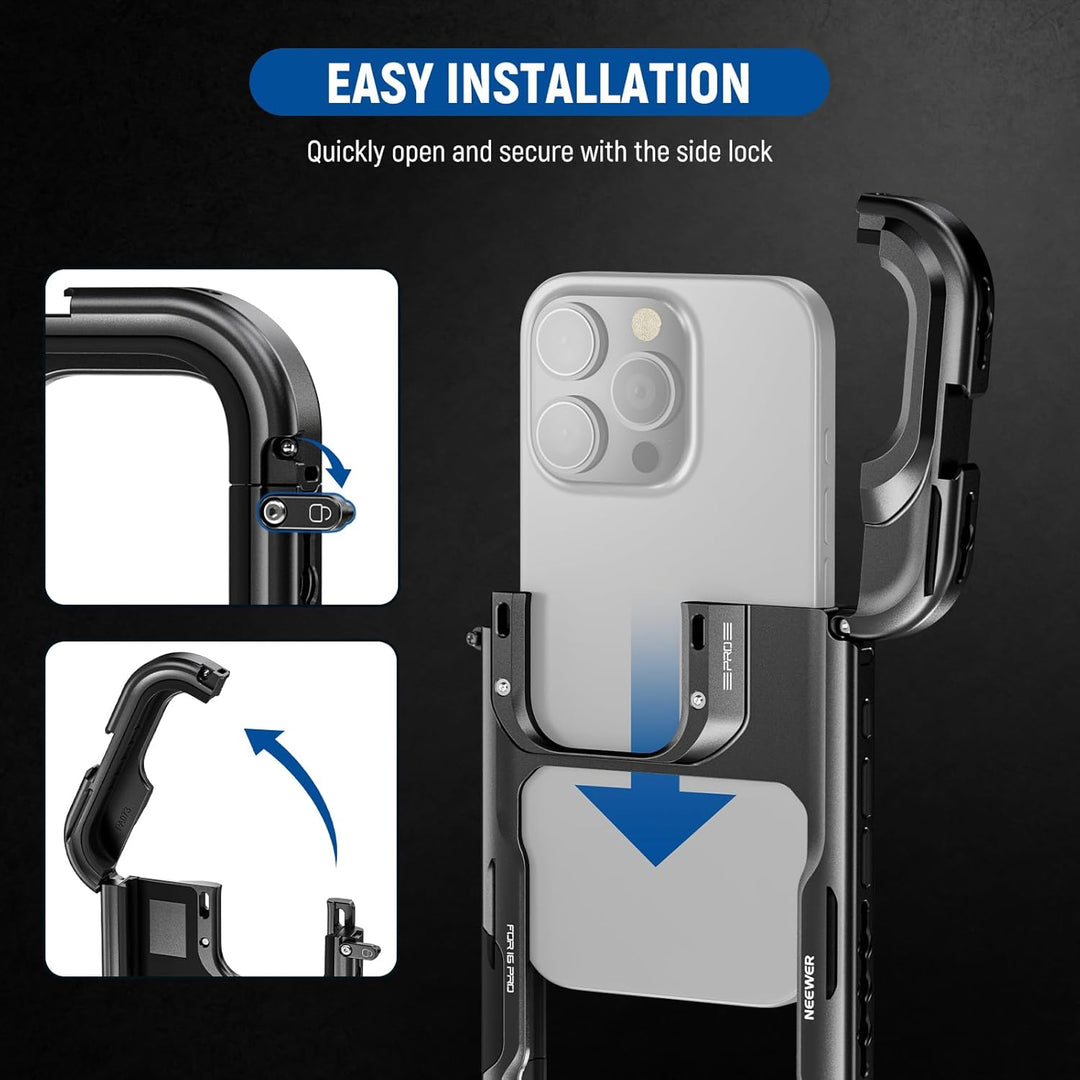 NEEWER 16 Pro Käfig Cage Schnellverschluss Video Rig Stabilisator kompatibel mit iPhone 16 Pro mit 6
