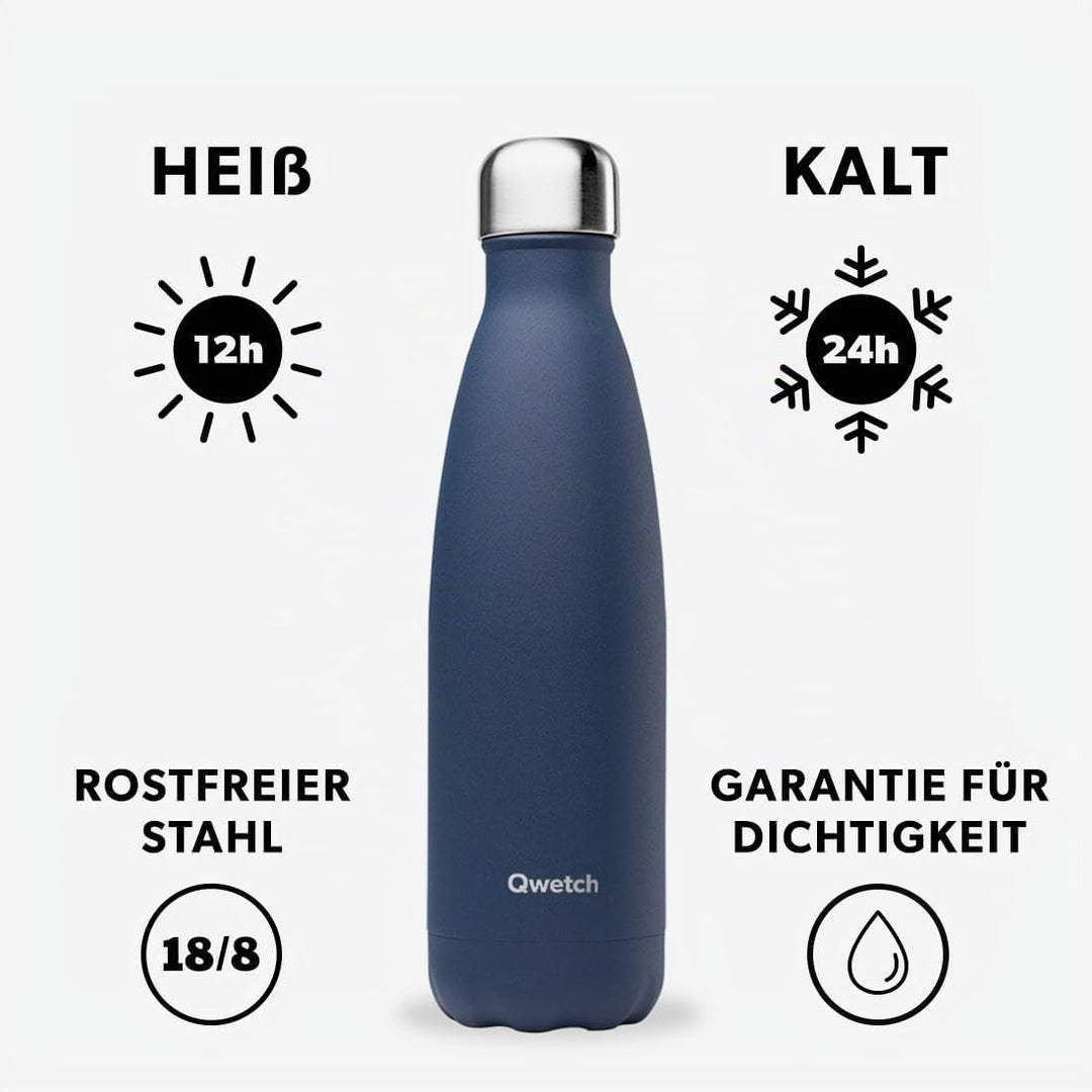 Qwetch - Isolierflasche Granite Thermosflasche - Blau 500ml - 24 Stunden kalt und 12 Stunden warm -