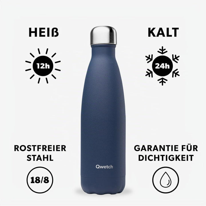 Qwetch - Isolierflasche Granite Thermosflasche - Blau 500ml - 24 Stunden kalt und 12 Stunden warm -