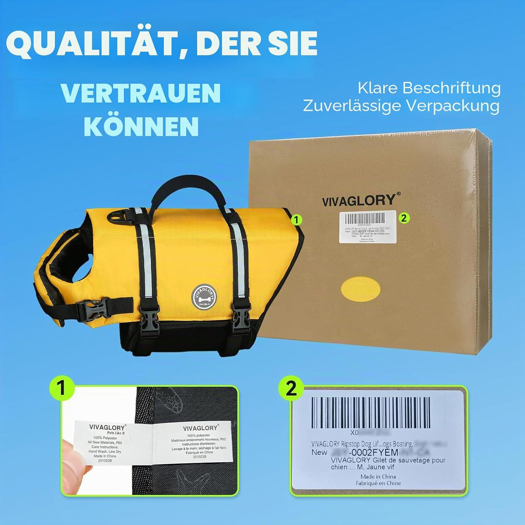 VIVAGLORY Ripstop Hunde Rettungsweste für Kleine Mittel Grosse Hunde Bootfahren, Hund Schwimmweste m