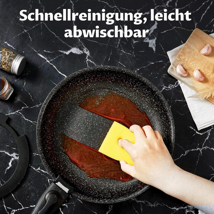 BEZIA Induktions Pfannen Set mit abnehmbaren Griffen, antihaftbeschichtetes Pfannenset, Für alle Her