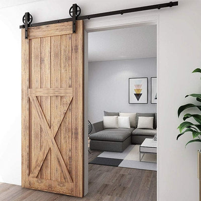 CCJH 200CM (6.6FT) Schiebetürbeschlag Set Schiebetürsystem Laufschiene für Schiebetür Hängeschiene f
