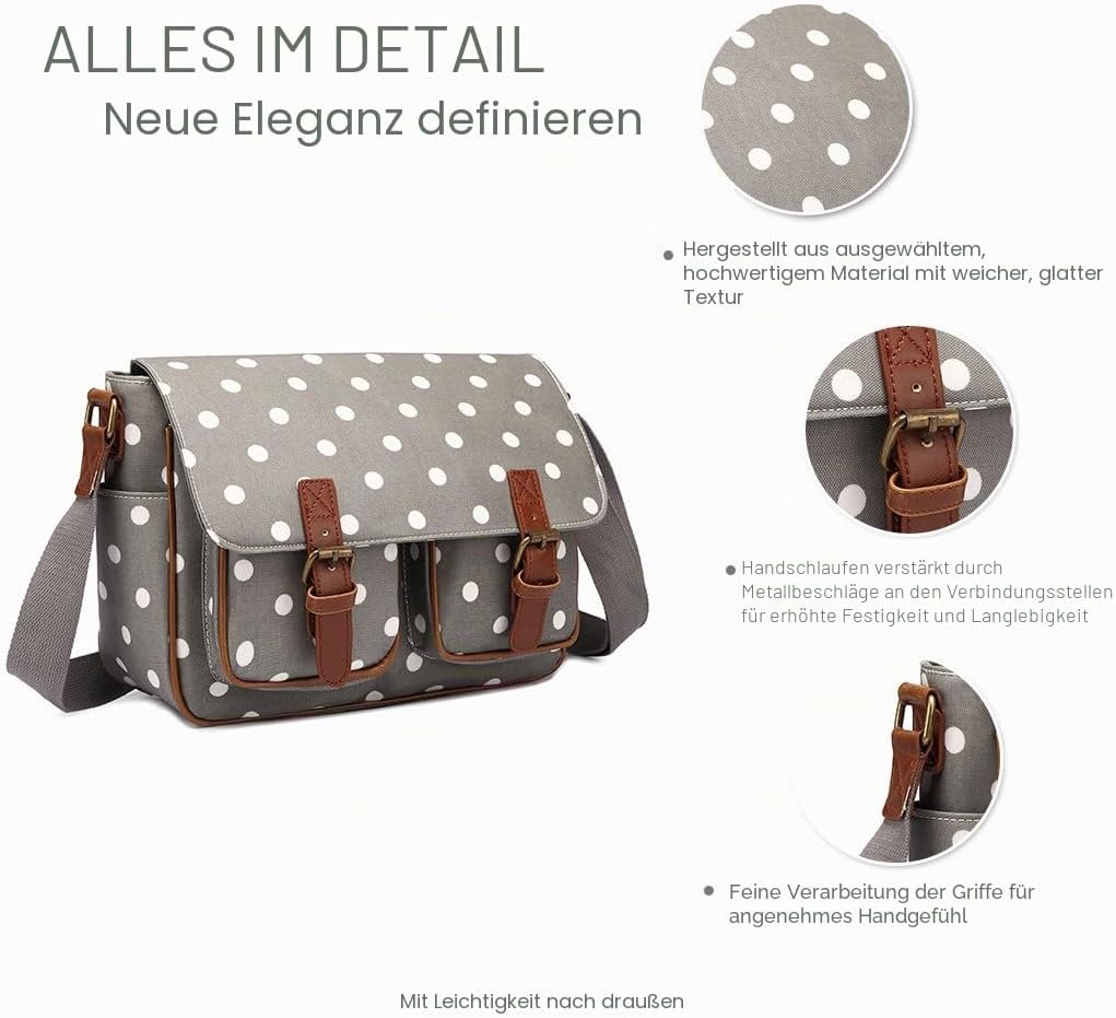 KONO Umhängetasche Gross Messenger Bag Wachstuch Schultertasche Schulranzen für Jungen und Mädchen D
