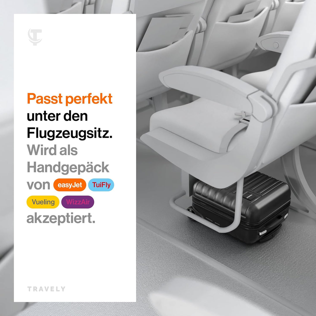 Travely Premium Handgepäck Koffer 40x30x20cm - passend für Ryanair, Lufthansa, Eurowings und co. I 2