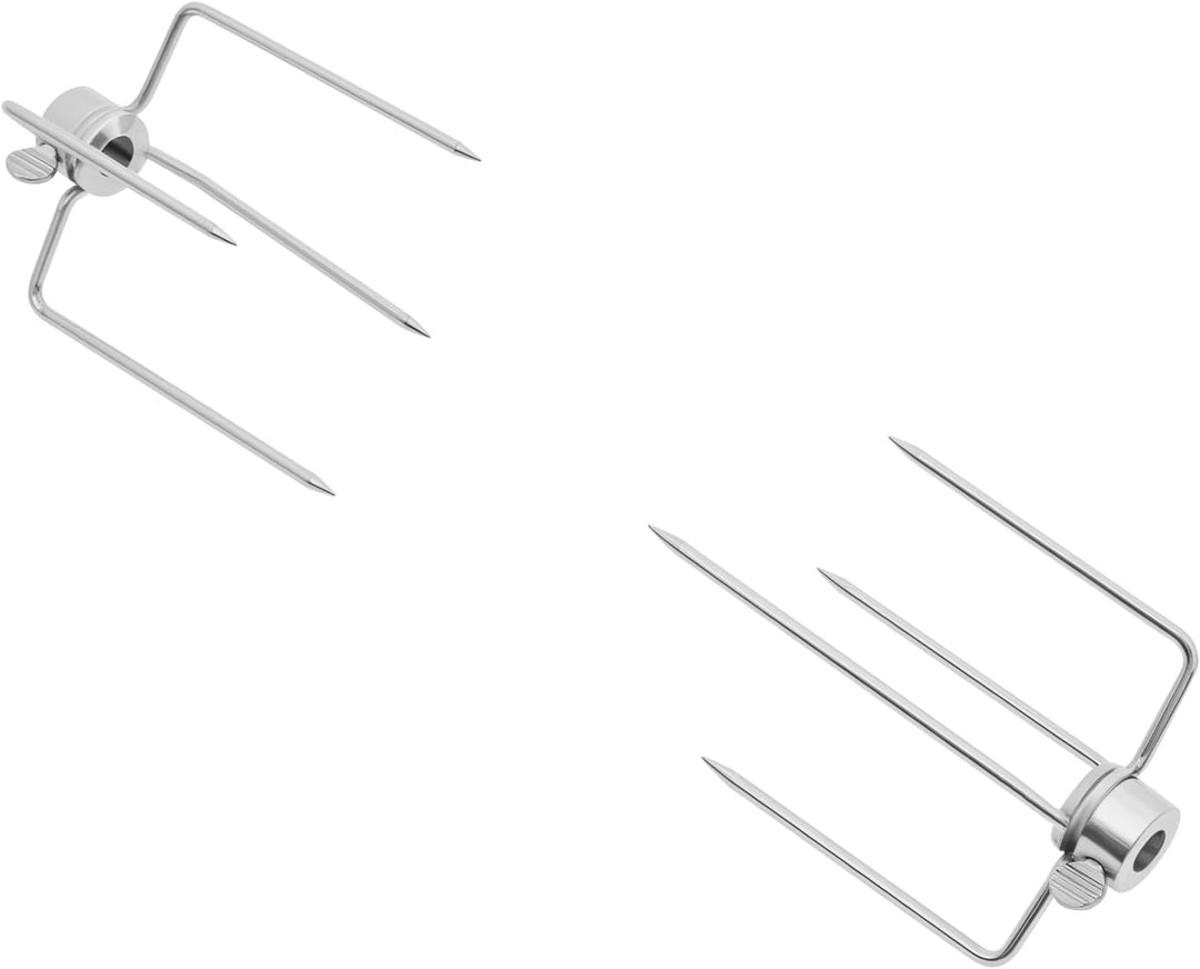 4 Fleischnadeln Edelstahl BBQ – Fleischklammer für Drehspiess, Grillspiess-Gabeln Set aus Edelstahl
