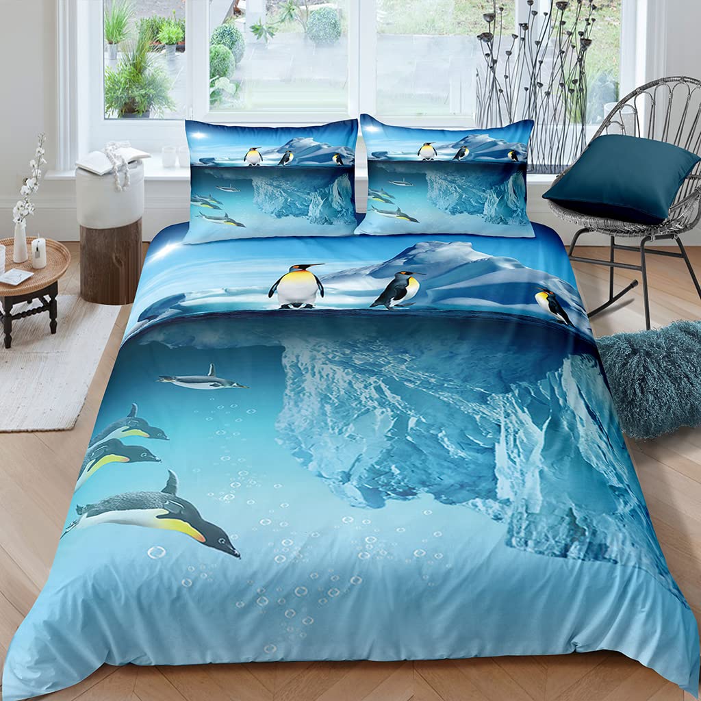 XPINGO Kinder Bettwäsche Pinguin 135x200 cm 2teilig Jungen und Mädchen 100% Mikrofaser Sommer Weiche