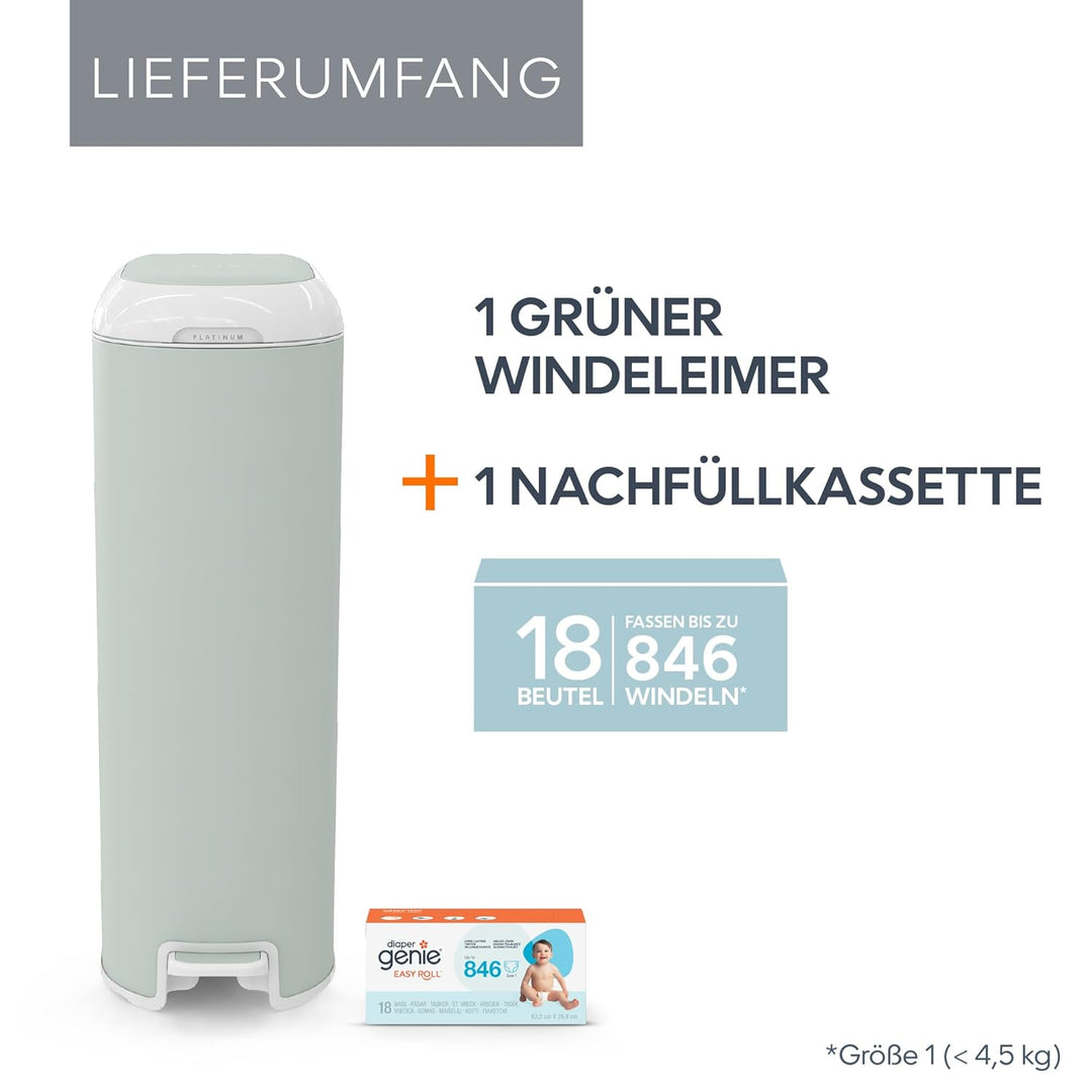 Diaper Genie Platinum Edelstahl Windeleimer mit Fusspedal, neuartiges System mit abreissbaren Beutel