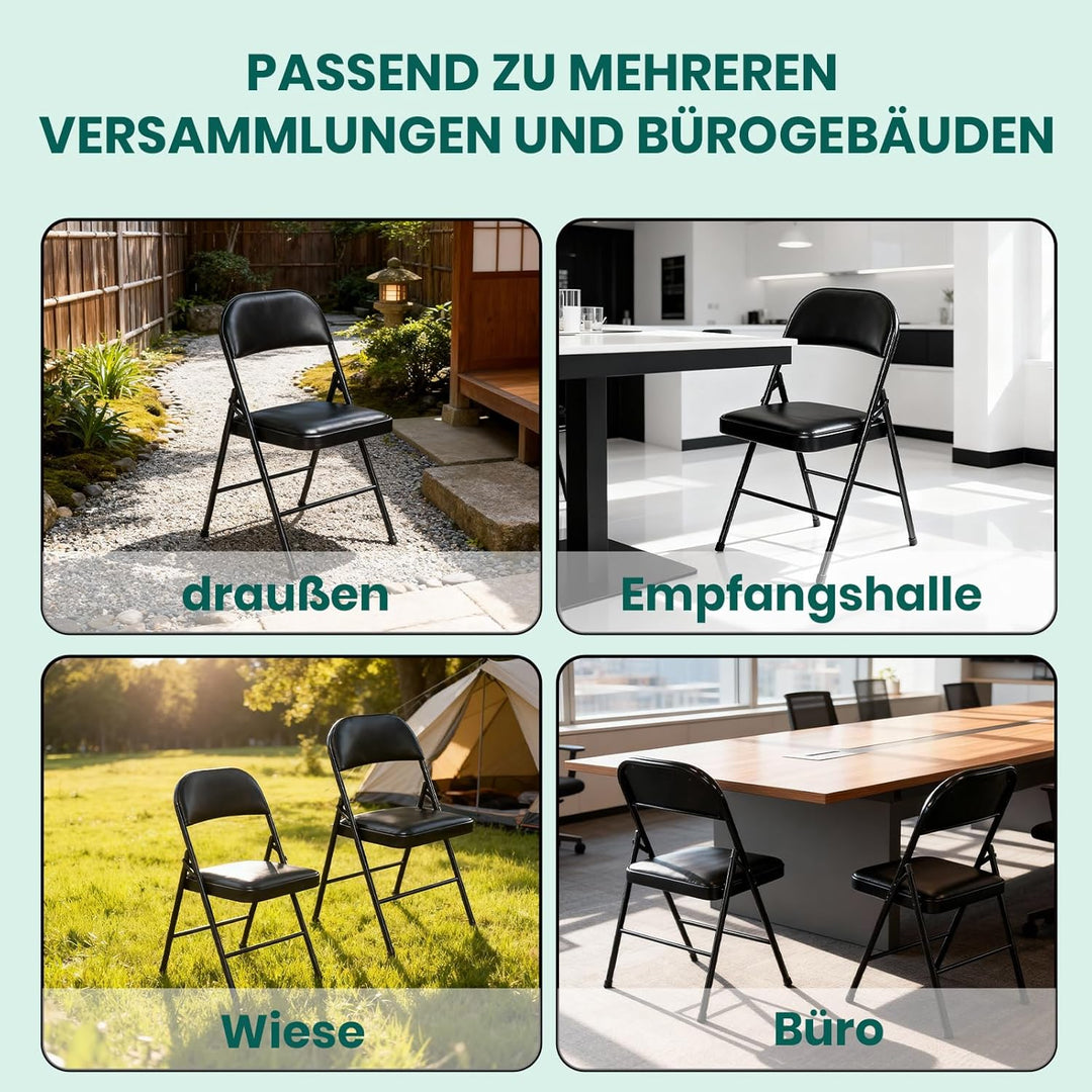 Klappstuhl 6er Set mit PU-Leder &amp; Polsterung, Stabiler Metallrahmen, Leicht &amp; Platzsparend, für Büro