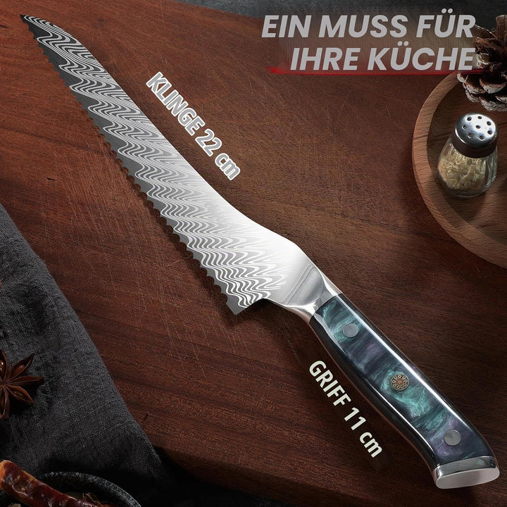 DRAGON RIOT Brotmesser mit Wellenschliff, Edelstahl-Brötchenmesser mit Resin-Griff &amp; Scheide zum Sch