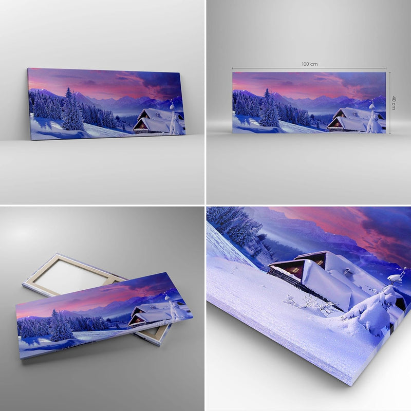 Panorama Bilder auf Leinwand 100x40cm Leinwandbild Winter Landschaft Frost Schnee Gross Wanddeko Bil